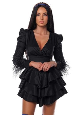 Rochie cu pene la maneci si volane