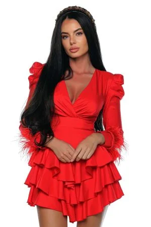 Rochie cu pene la maneci si volane