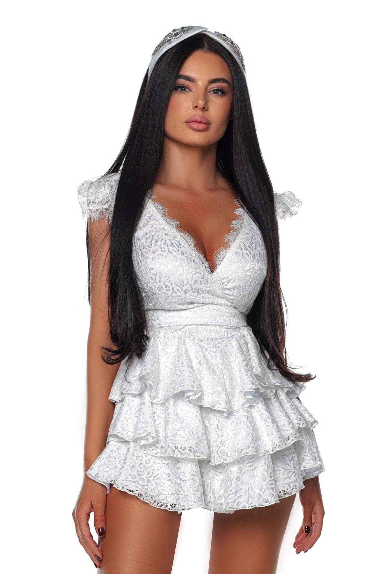 Rochie dantela cu volane
