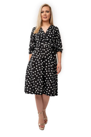 Rochie Dama Evelyn Neagra Cu Buline Albe