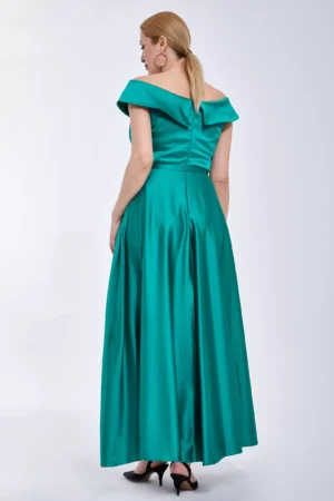 Rochie eleganta maxi verde fara maneci din satin Dalia