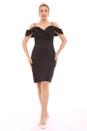 Rochie eleganta neagra fara maneci din satin Viviana