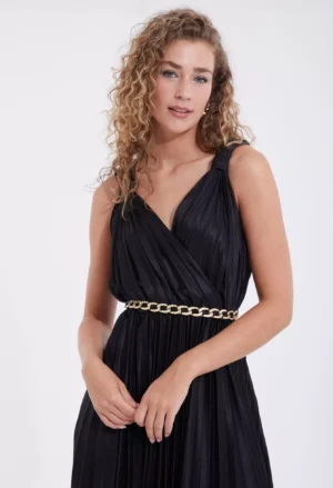 Rochie eleganta neagra midi fara maneci Alice