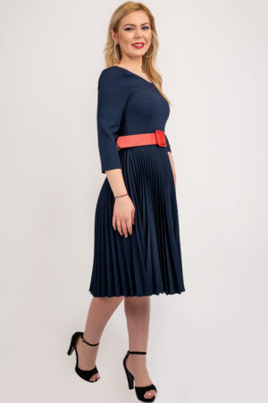 Rochie Dama Rebeca Cu Fusta Plisata si Curea Rosie