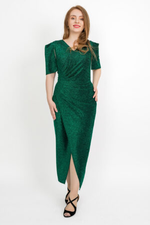 Rochie eleganta lunga Denisa din lurex cu fronseu pe talie - Moze