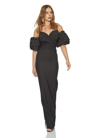 Rochie de ocazie eleganta lunga maxi neagra cu maneca Sonia