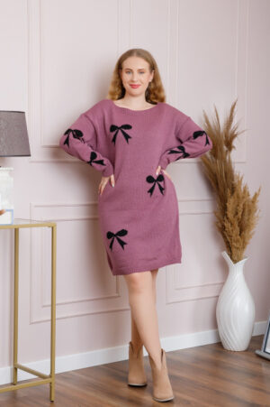 Pulover Bonnie mov tip rochie cu fundite