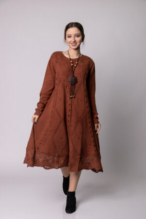 Rochie caramizie boho chic cu model tricotat romburi