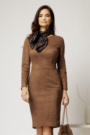 Rochie DY Fashion conica maro din piele intoarsa