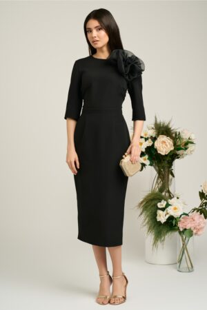 Rochie Dy Fashion neagra de ocazie cu floare maxi