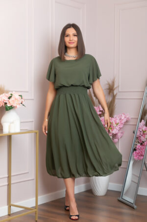 Rochie eleganta kaki Francesca cu talie incretita