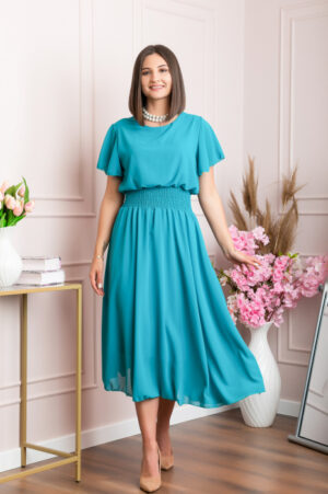 Rochie eleganta turcoaz deschis Francesca cu talie incretita