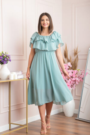 Rochie Joyce eleganta din voal cu volane - Verde mint