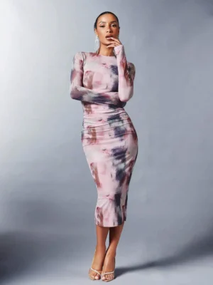 Rochie Lorenza Pink cu imprimeu ...