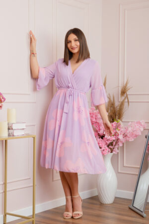 Rochie Lucy eleganta din voal cu imprimeuri florale - Lila