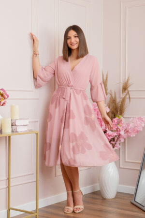 Rochie Lucy eleganta din voal cu imprimeuri florale - Roz