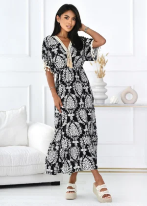 Rochie lunga neagra cu imprimeu ...