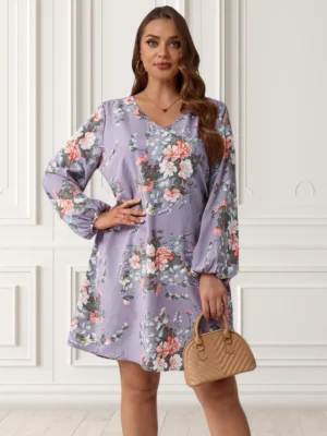 Rochie marime mare mov cu imprim...