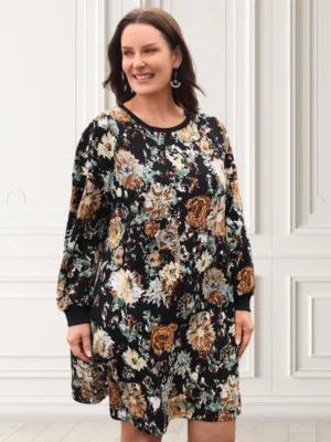 Rochie marime mare neagra cu imp...