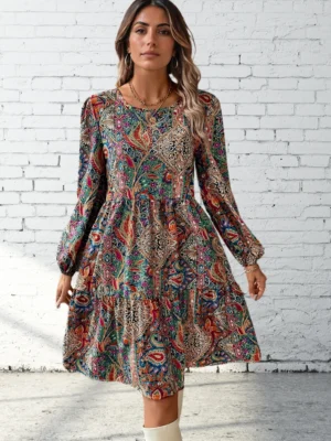 Rochie midi cu imprimeu si guler...