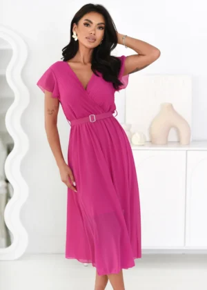 Rochie midi fucsia cu decolteu p...