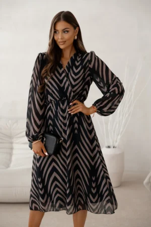 Rochie midi neagra cu imprimeu g...