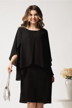 Rochie midi neagra din voal cu maneci despicate