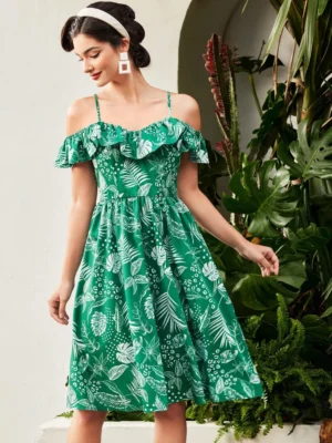 Rochie verde cu imprimeu floral ...