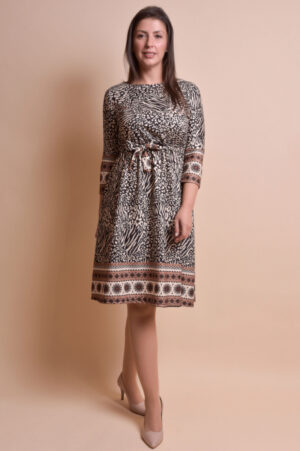 Rochie office cu animal print mini si cordon in talie