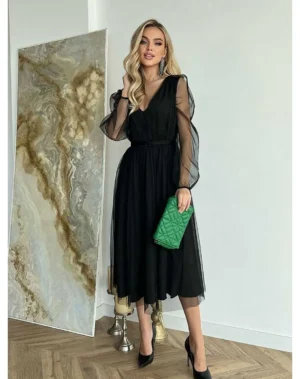 Rochie neagra eleganta din tul c...