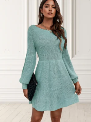 Rochie tricotata verde cu maneci...