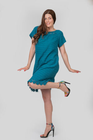 Rochie turcoaz cu aplicatii florale