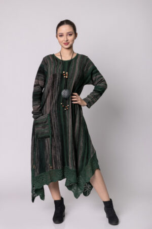 Rochie verde in degrade boho chic cu baza asimetrica