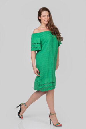 Rochie verde smarald cu detaliu perforat