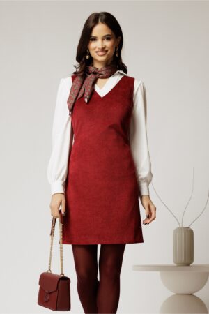 Sarafan DY Fashion din velur bordo cu decolteu in V