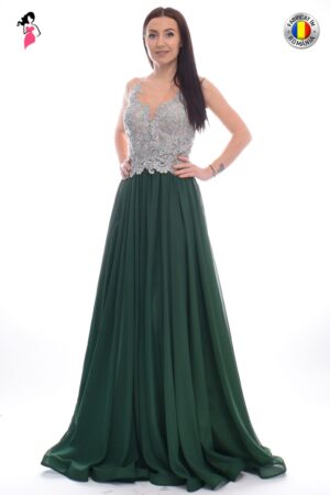 Rochie de seara lunga din voal si broderie