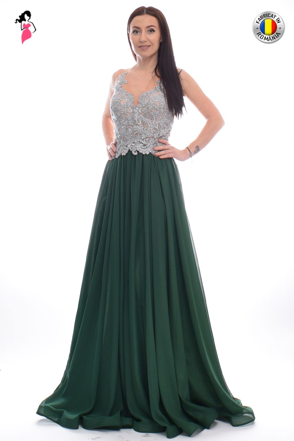 Rochie de seara lunga din voal si broderie