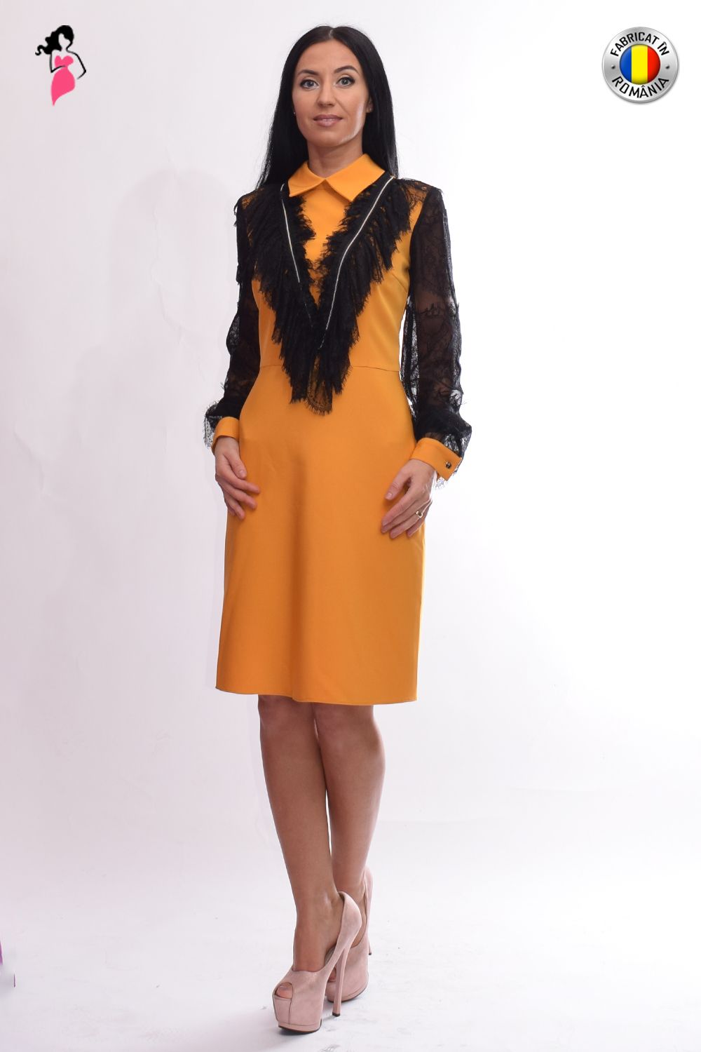 Rochie LaDonna eleganta clos cu dantela la brate si bust