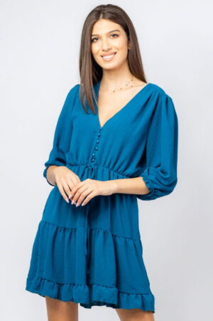 Rochie scurta din voal cu maneci 3 4 si volanase