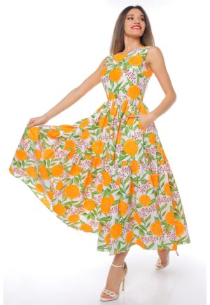 Rochie evazata fara maneci cu buzunare laterale