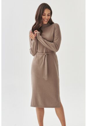 Rochie-pulover din amestec de lana cu un cordon in talie