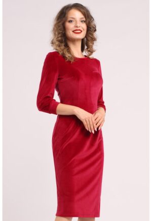 Rochie uni cu maneci lungi - Rosu