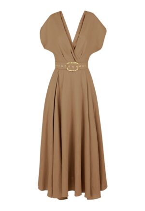 Rochie din amestec de in cu decolteu in V Ischia