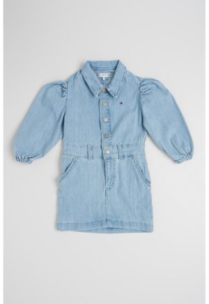 Rochie mini de denim cu maneci bufante