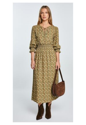 Rochie midi cu imprimeu floral si decolteu in V