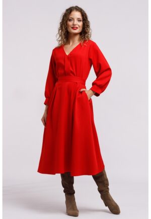 Rochie midi cu croiala in A si buzunare