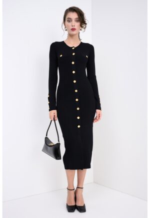 Rochie-pulover striata cu nasturi metalici