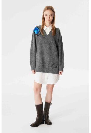 Rochie mini din amestec de lana cu aspect 2in1