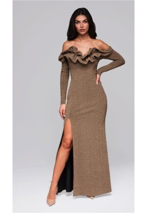 Rochie lunga eleganta cu umerii goi si volan amplu  LA-OM-DLR002