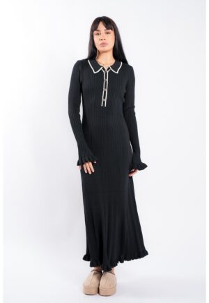 Rochie midi Black cu guler contrastant